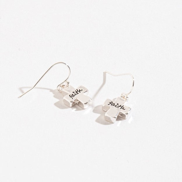 Silver Faith Cross Earrings