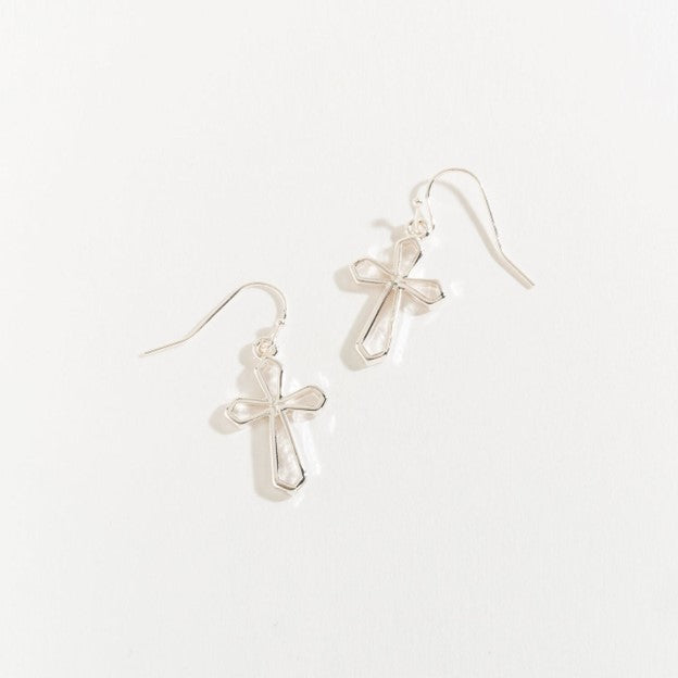 Large Silver Drop Cross Earrings