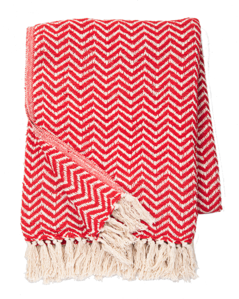 Red & Natural Chevron Woven Throw Blanket