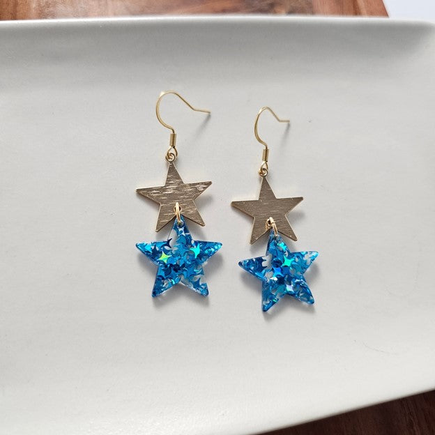 Spiffy & Splendid Starry Earrings - Blue Glitter 4th of July Patriotic