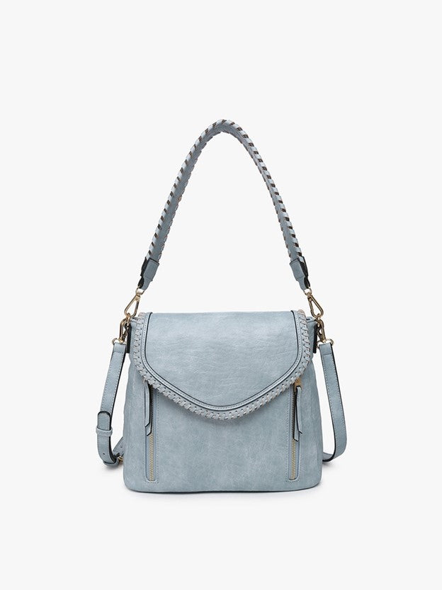 Jen & Co. Lorelei Double Zip Whipstitch Trim Crossbody