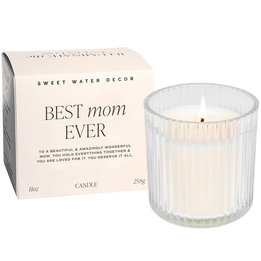 Best Mom Ever Soy Candle - Ribbed Glass Jar with Box