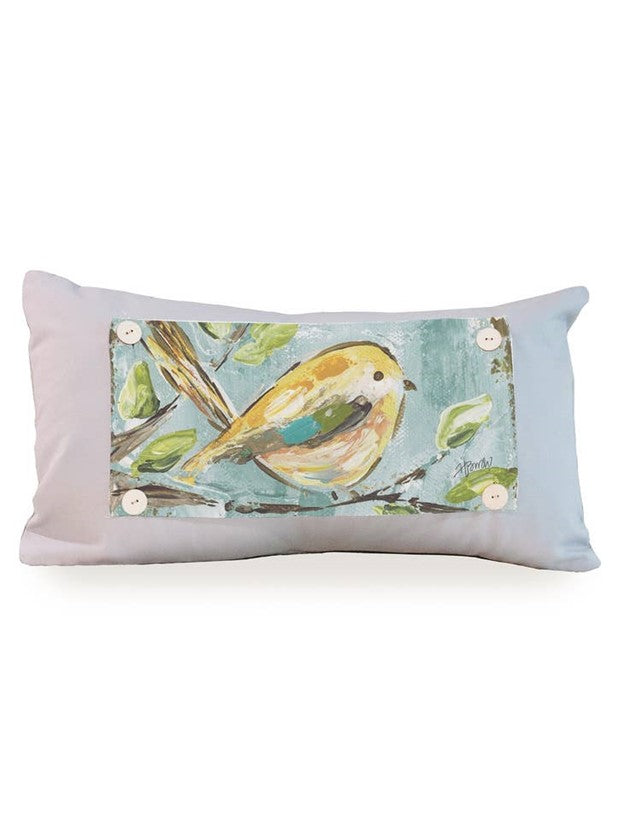 Yellow Bird on Seafoam Lumbar Pillow Swap
