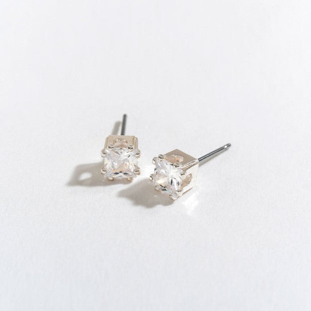 5MM Silver Medium Square CZ Ear Sense Earrings