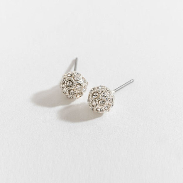 Silver Pave Stone Ball Ear Sense Earrings