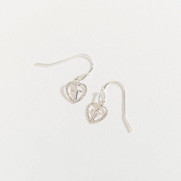 Silver Heart With Cross Ear Sense Earrings
