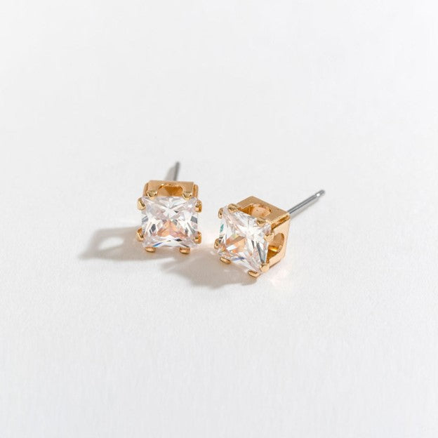 6MM Gold Large Square CZ Ear Sense Earrings