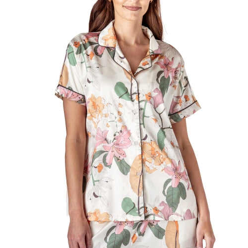 Hello Mello Bloom Service Satin Pajama Lounge Top