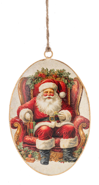 Vintage Santa and Tree Disk Ornaments