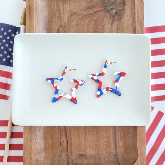 Spiffy & Splendid Star Hoops - Red, White & Blue 4th of July Earrings