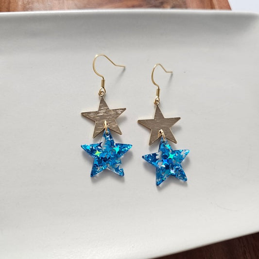 Spiffy & Splendid Starry Earrings - Blue Glitter 4th of July Patriotic