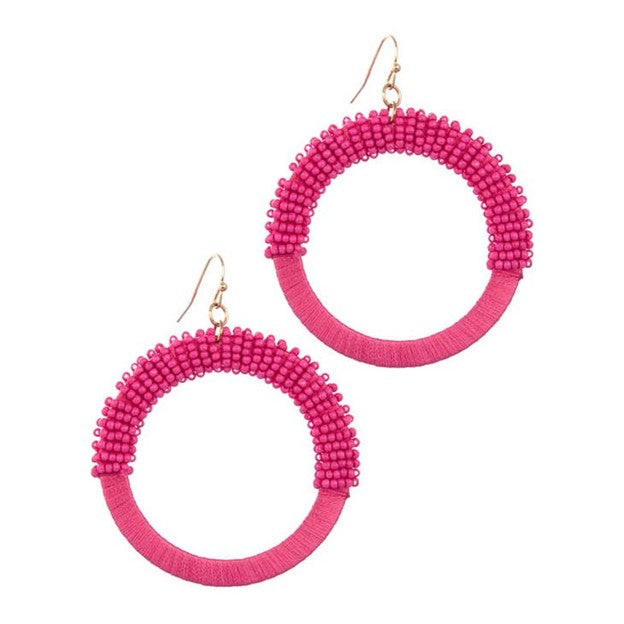Laura Janelle Pink Seed Bead Thread Hoop Earring