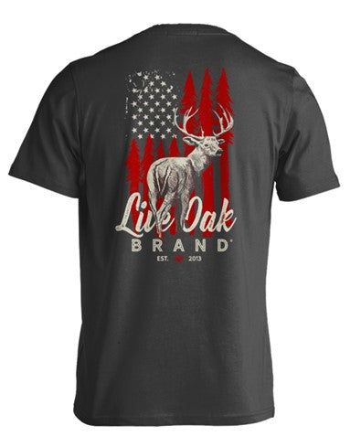 Live Oak Comfort Color Deer Flag Short Sleeve Pocket Tee Shirt