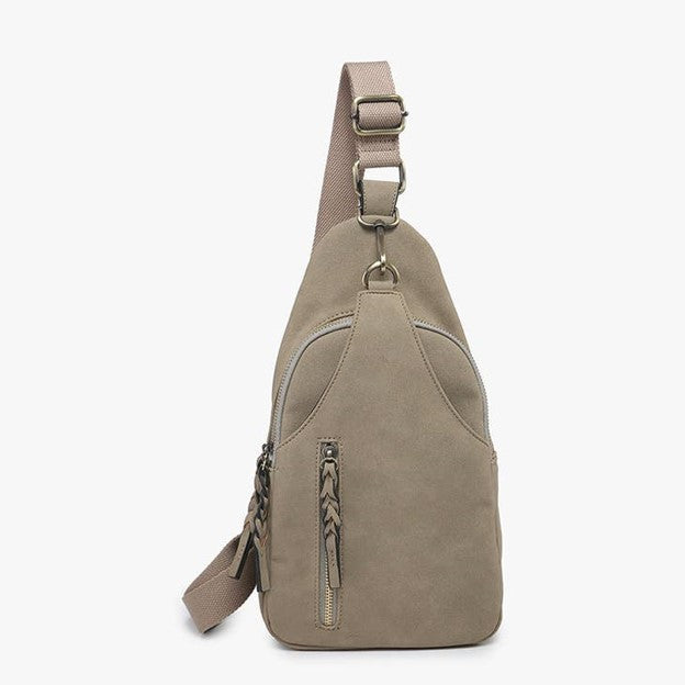 Nikki Faux Suede Dual Compartment Sling Pack Bag