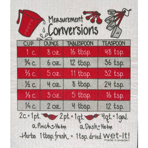 Wet It Cooking Measurements Red Swedish Cloth