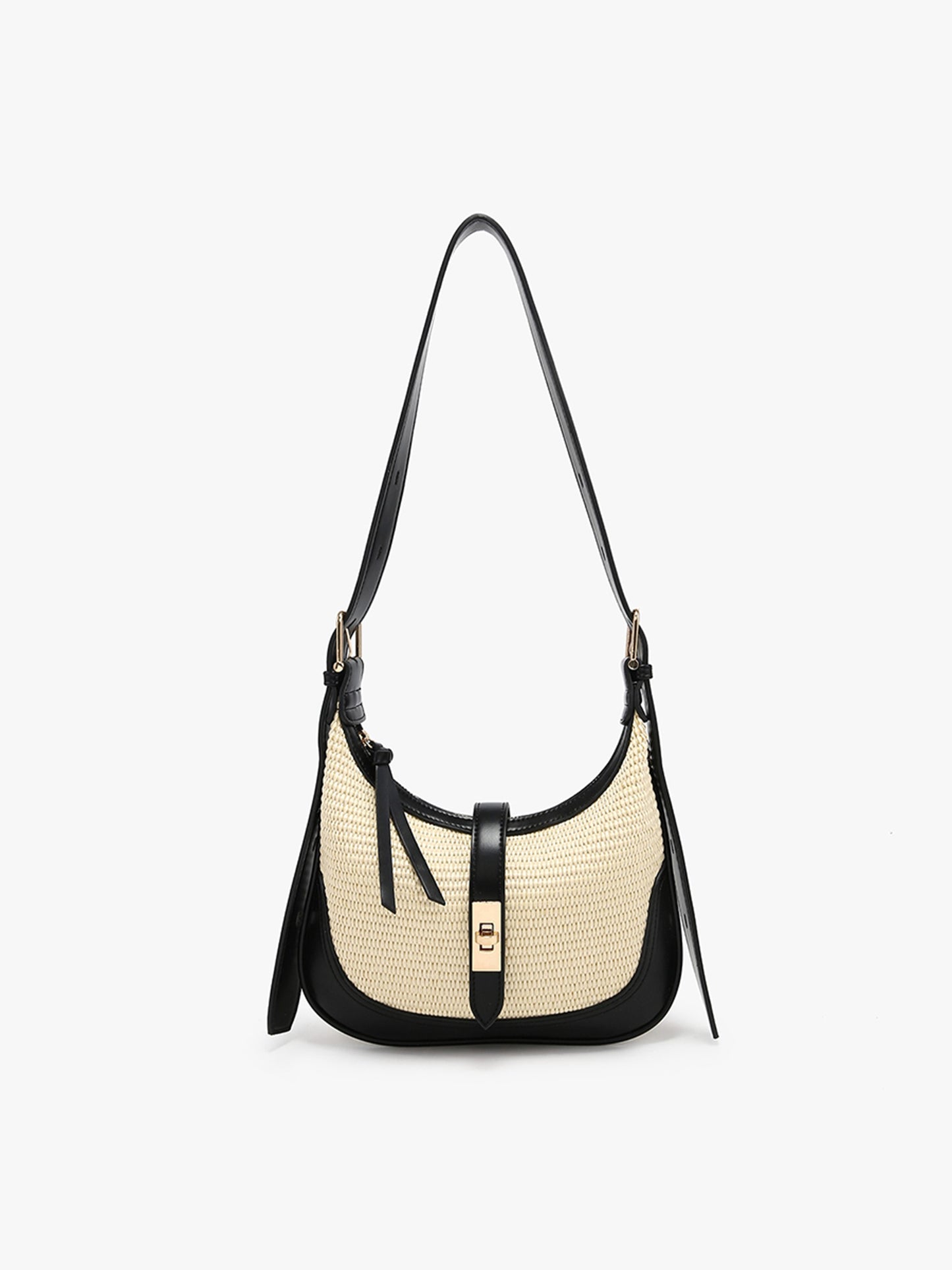 Ariana Straw Shoulder Bag w/ Top Zip & Twist-Lock Closure