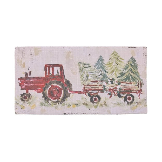 Red Christmas Tractor Pillow Swap