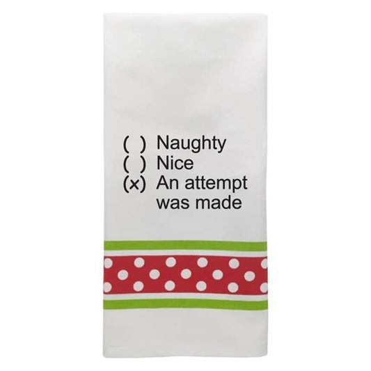 Wild Hare Bistro Towel Naughty Nice Attempt Made