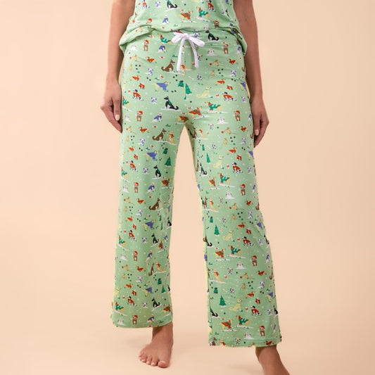 Santa Paws Pajama Pants Green Christmas Puppy Pj Bottoms