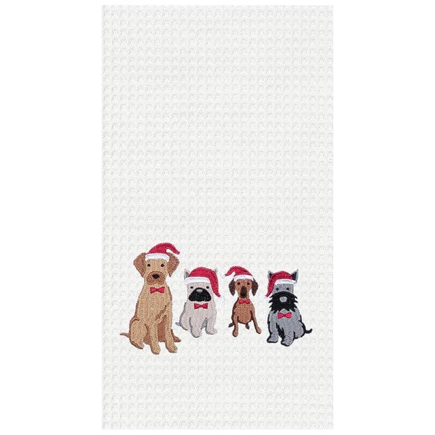 Christmas Dogs in Santa Hats Waffle Weave Kitchen Towel