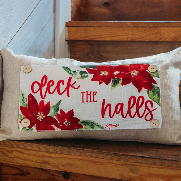 Christmas "Deck the Halls Poinsettias"  Lumbar Pillow Swap
