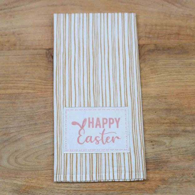 Happy Easter Stripe Hand Towel White Almond Light Pink