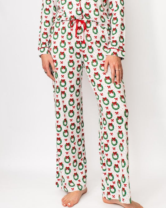 Clara Wreath Sleep Pants White/Red/Green