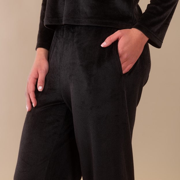 Black Luxe Lounge Pajama Pants Soft Velour Pj Bottoms
