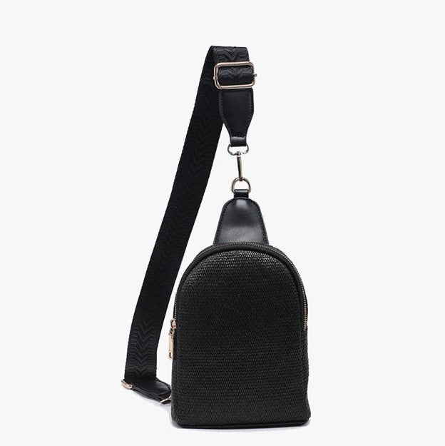 Ellen Black Micro Straw Sling Bag w/ Removable Guitar Strap