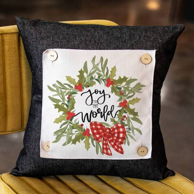 Joy To the World Christmas Wreath Square Pillow Swap
