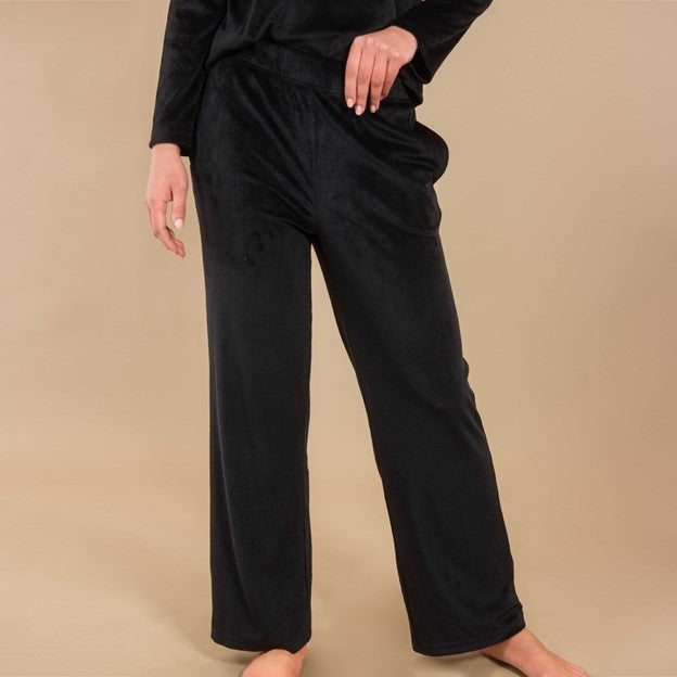 Black Luxe Lounge Pajama Pants Soft Velour Pj Bottoms