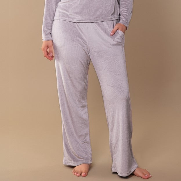 Soft Grey Luxe Lounge Pajama Pants Velour Pjs with Pockets