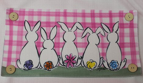 White Bunnies with Pink Plaid Pillow Swap