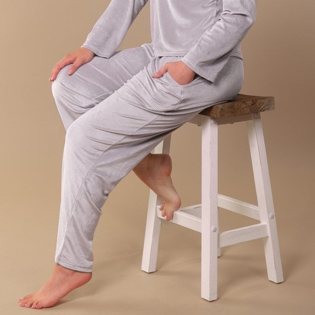 Soft Grey Luxe Lounge Pajama Pants Velour Pjs with Pockets