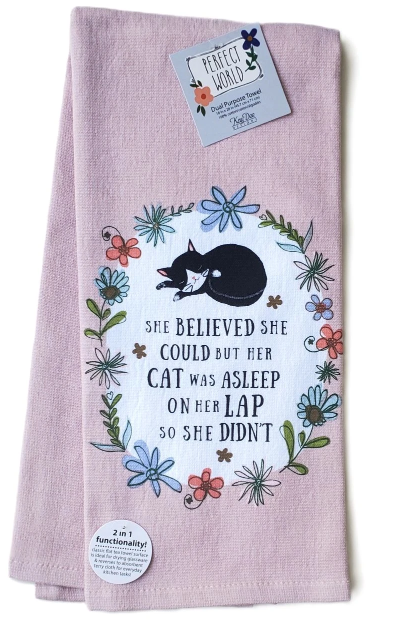 Perfect World Cat On Lap Dual Purpose Kitchen Towel