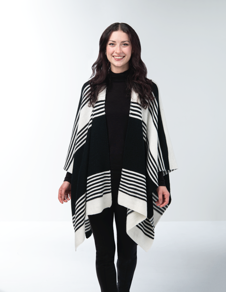 Simply Noelle Black and White Striped Knit Wrap