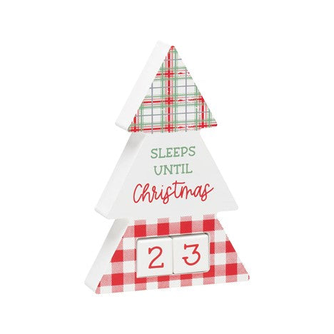 Plaid Red and White Check Christmas Countdown Wooden Tree