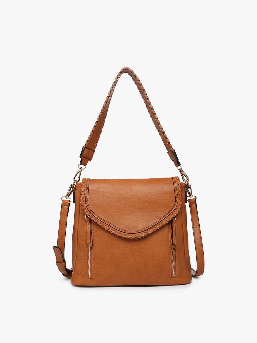 Lorelei Double Zip Crossbody Bag with Whipstitch Trim