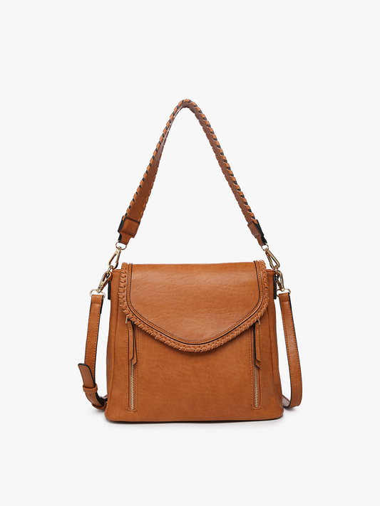 Lorelei Double Zip Crossbody Bag with Whipstitch Trim