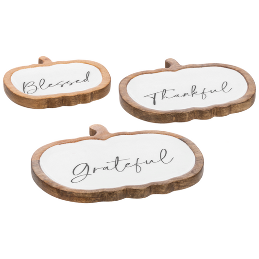 Grateful, Thankful, Blessed Pumpkin Tray Set