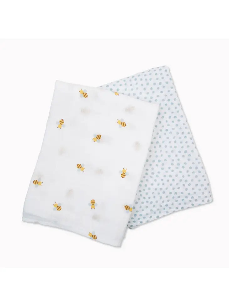Bees and Blue Dots 2-Pack Cotton Muslin Swaddle Set