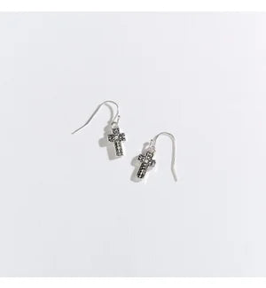 Antique Silver Cross Drop Ear Sense Earrings