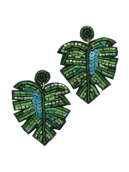 Laura Janelle Green Palm Leaf Earrings