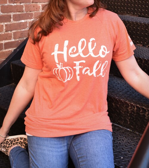 Hello Fall Orange Short Sleeve Cotton Tee Shirt