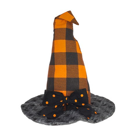 Orange & Black Check Fabric With Hat Decor