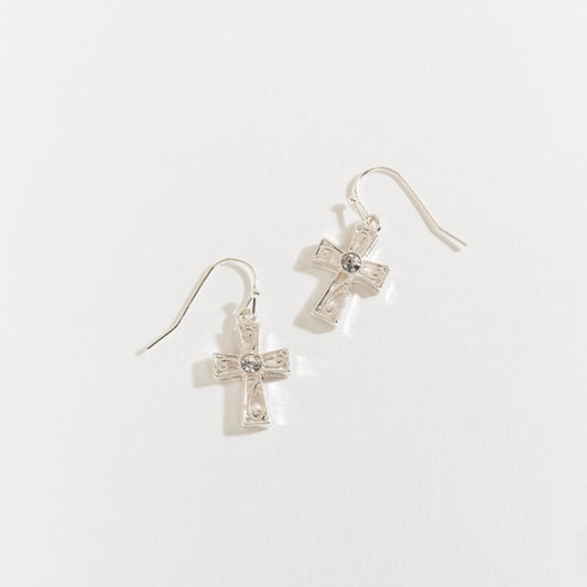 Silver Crystal Drop Cross Ear Sense Earrings