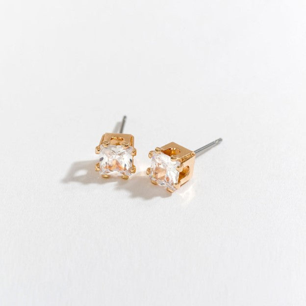 5MM Gold Medium Square CZ Ear Sense Earrings
