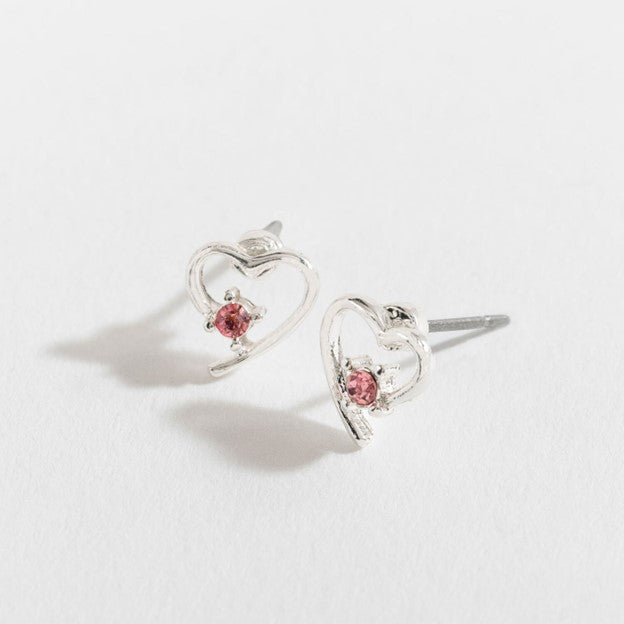 Silver Heart Pink Stone Ear Sense Earrings