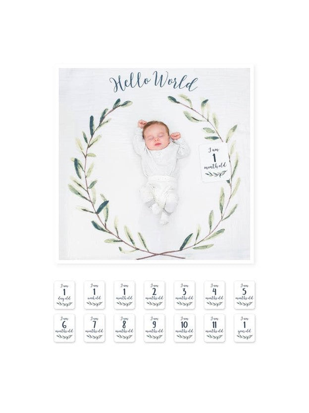 Baby's 1st Year Swaddle & Milestone Cards - Hello World